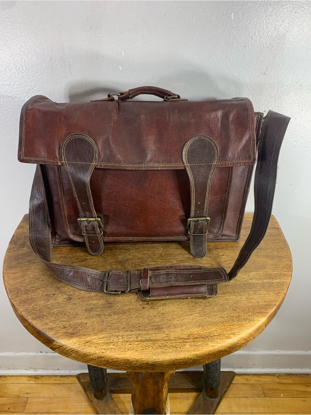Vintage 70s goat shin Unisex messenger briefcase shoulder leather bag